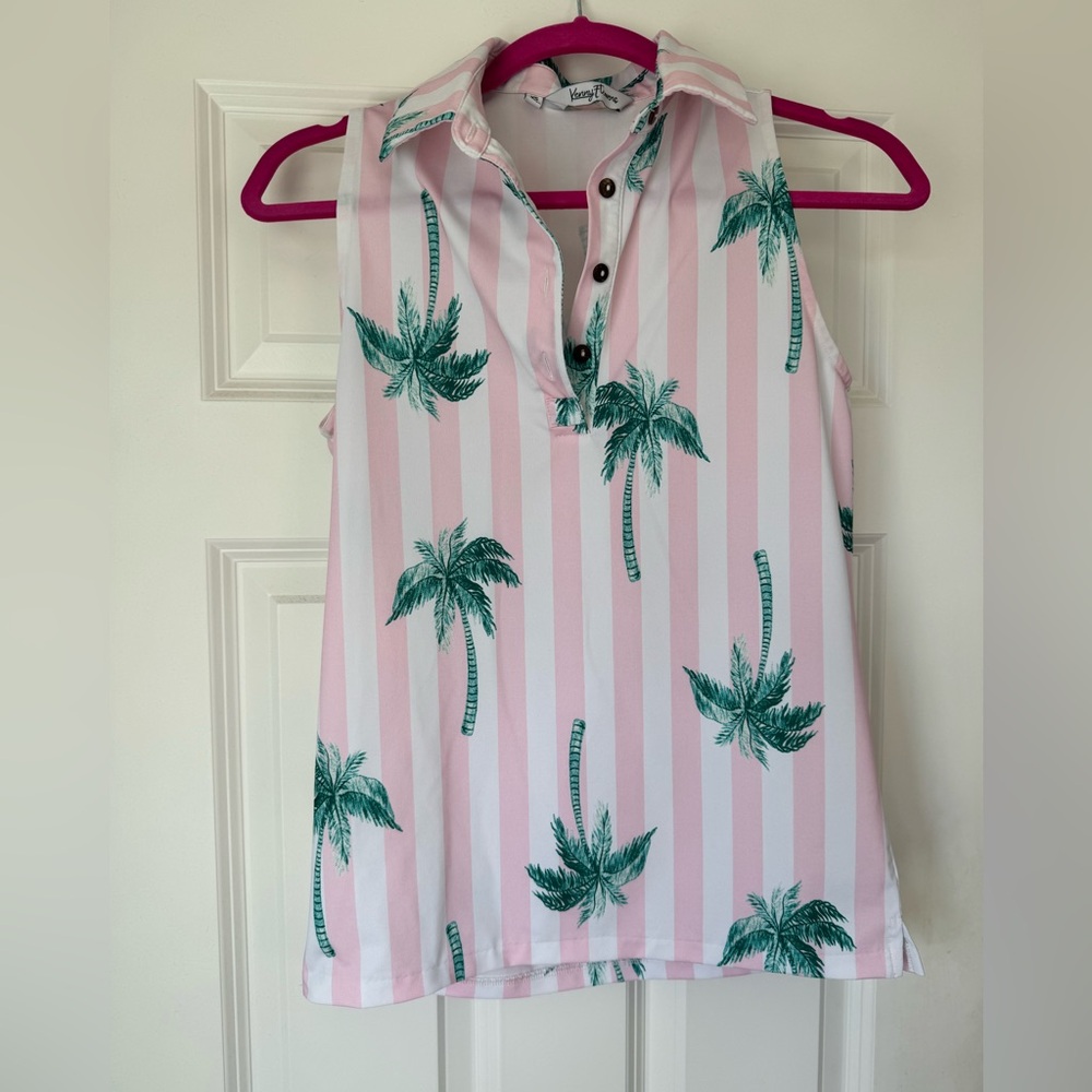 Kenny Flowers Pink and Green Palm Print Golf Polo